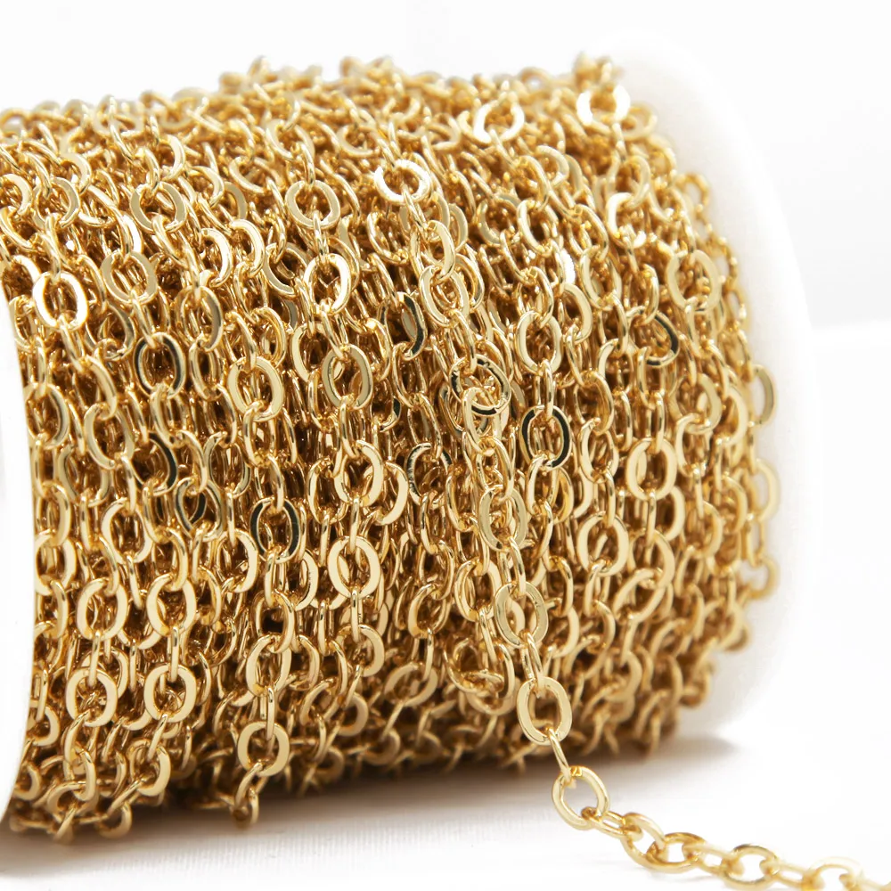 1 Meters Brass Chain Round Oval Shape Link Necklace Chains Diy for Jewelry Making Supplies Findings 18K Gold Plating Accessories