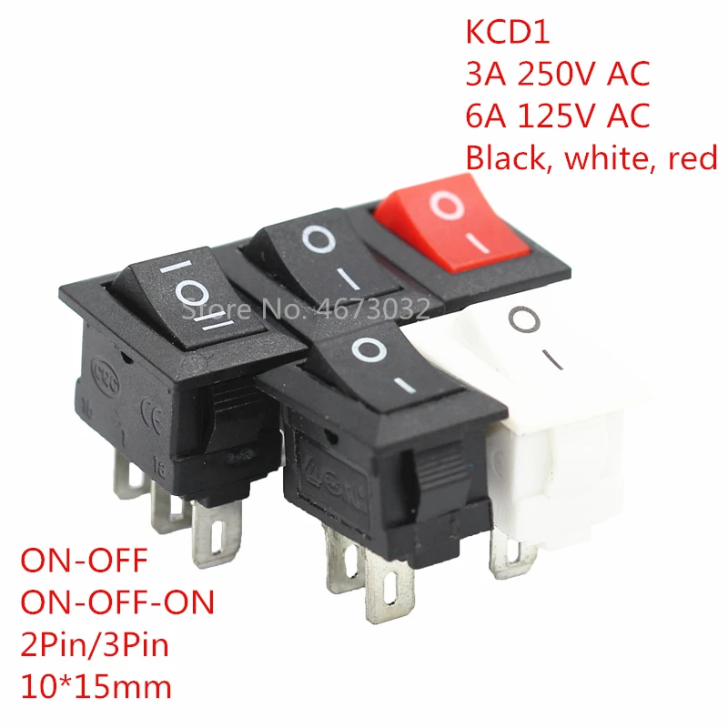 500Pcs Push Button Switch 10x15mm SPST 2Pin 3A 250V KCD11 Snap-in On/Off Boat Rocker Switch 10MM*15MM Black Red and White