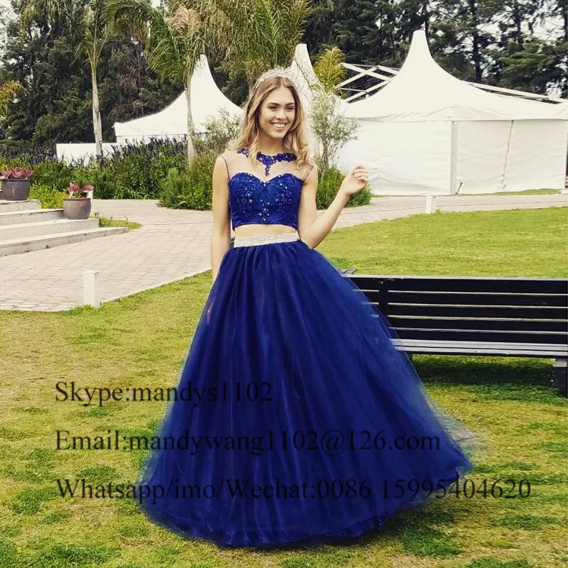 Two Pieces Quinceanera Dresses Ball Gown Formal Prom 2020 Glitter Crystal Dress 15 years Sheer Applique Lace robe de quinceanera