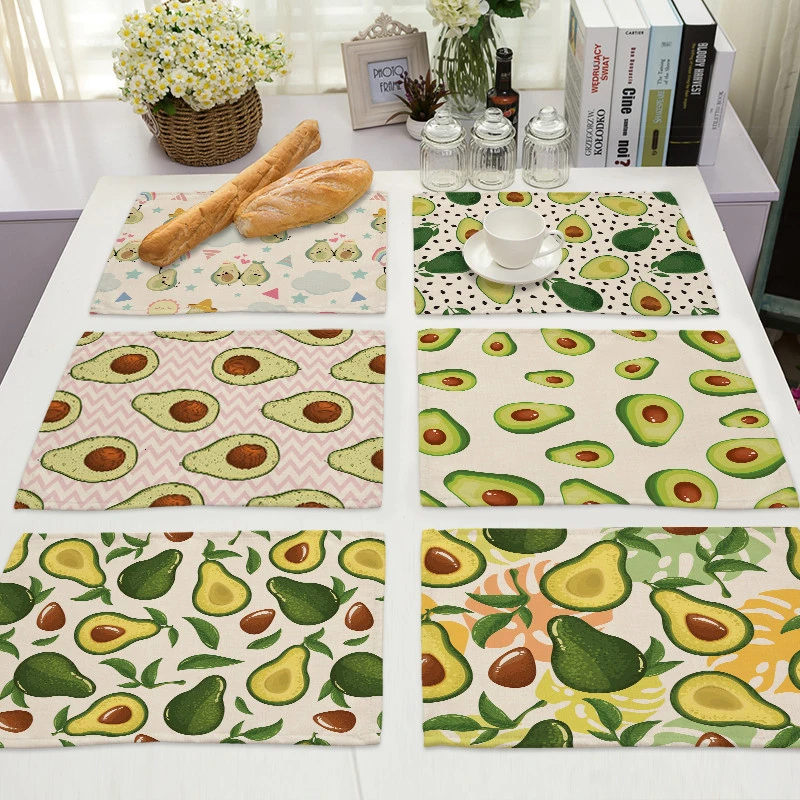 1Pcs Tropical Avocado Cotton Linen Pad Pattern Kitchen Placemat Coaster Bowl Cup Mat Dining Table Mats 42*32cm Home Decor MP0096