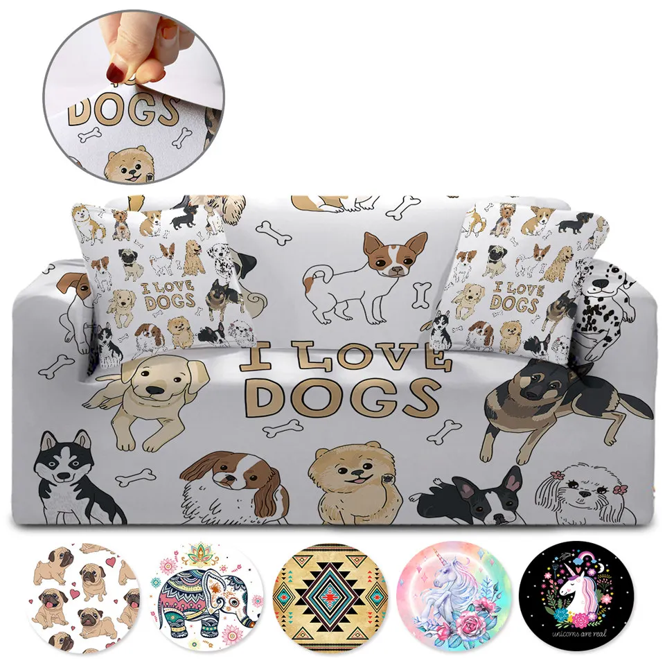 Imagem -02 - Beddingoutlet Cachorro Elástico Sofá Capa dos Desenhos Animados Slipcover para Sofás de Canto eu Amo Cachorro Poltrona Capa Brown Animal Sofá Pcs