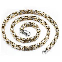 5mm Gold Color Tone Byzantine Stainless Steel Chain Necklace for Boys Mens Punk Jewelry
