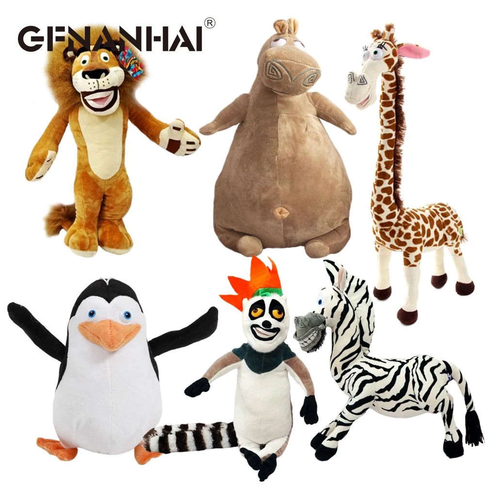 Juguete de peluche de Madagascar para niños, muñecos de animales suaves, jirafa, hipopótamo, León, pingüino, cebra, regalo, 6 estilos, 20-35cm, 1