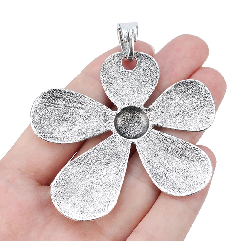 2pcs Tibetan Silver Large Hammered Flower Charms Pendants for Necklace Jewelry Making Findings 68x60mm