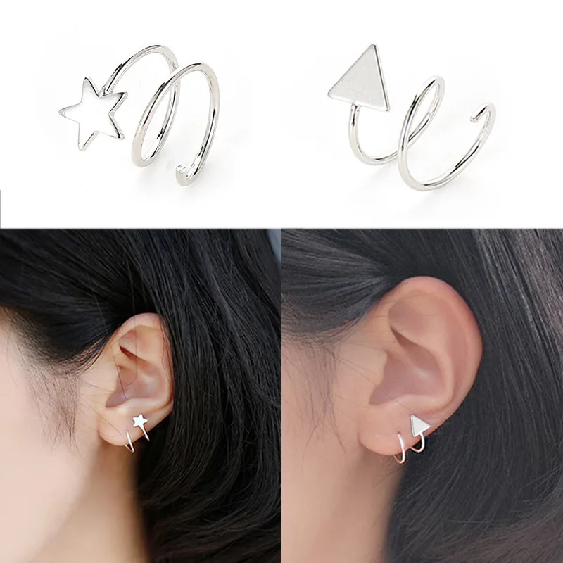 2Pcs Simple Creative Star Triangle Arrow Studs Wrap Earring Women Girl S Spiral Helix Ear Studs Cartilage Piercing Brincos