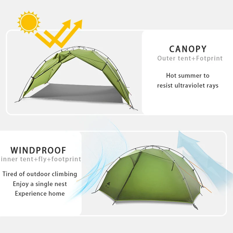 3F UL GEAR NEW Taiji 2 Tent 3 Season Camping Tent 15D Nylon Fabric Double Layer Waterproof Tent for 2 Persons 4 Season