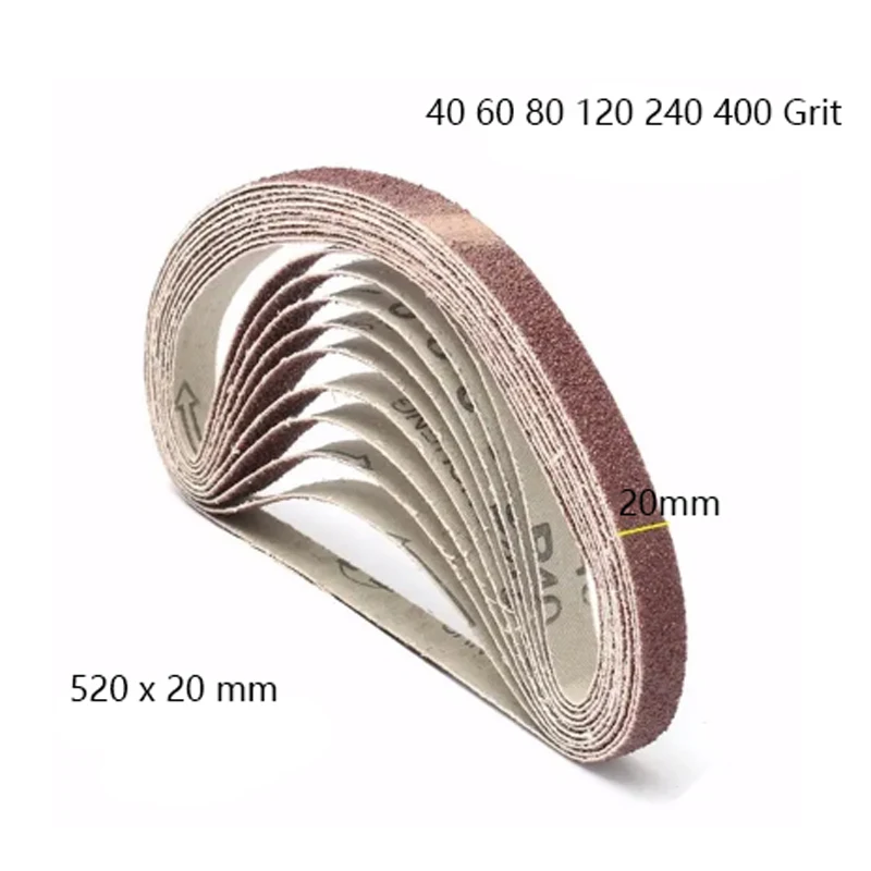 WENXING 10 pièces 520*20mm grain40-grain 400 bandes abrasives ponçage Machine-outil pour meuleuse à bande