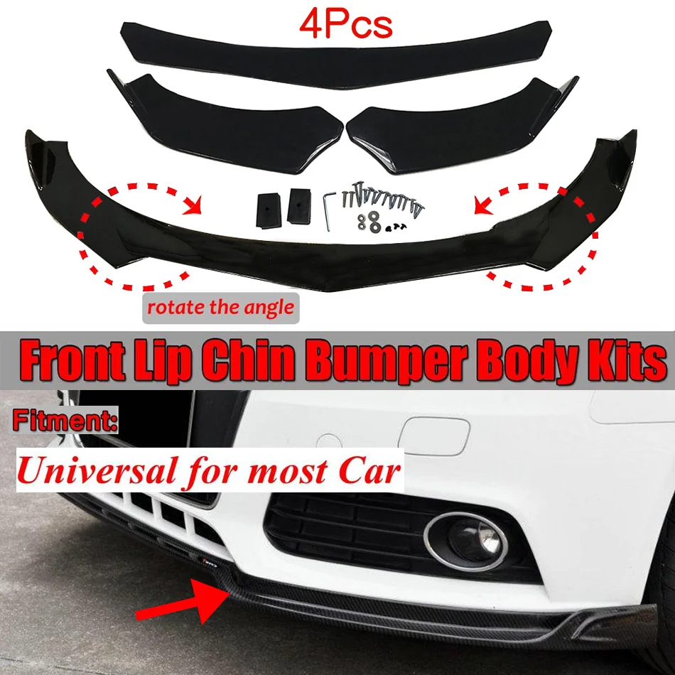 

4PCS Universal Car Front Bumper Splitter Lip Diffuser Chin Bumper Body Kits For Benz For BMW For Honda For Ford For Audi