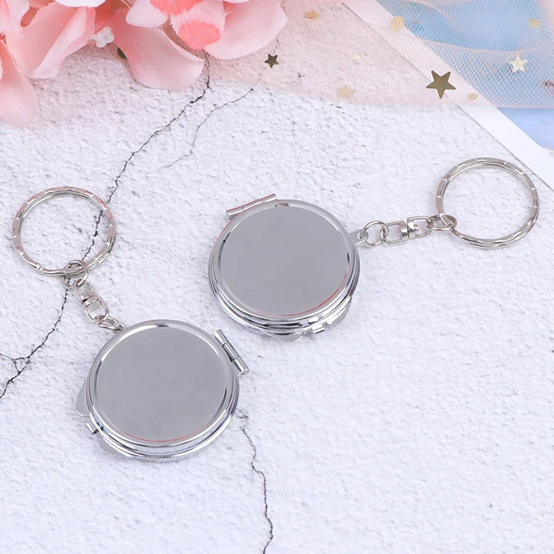 1pcs Portable Folding Mirror Key Chain Pocket Compact Makeup Cosmetic Mirror Key Ring New Metal Folding Mirror