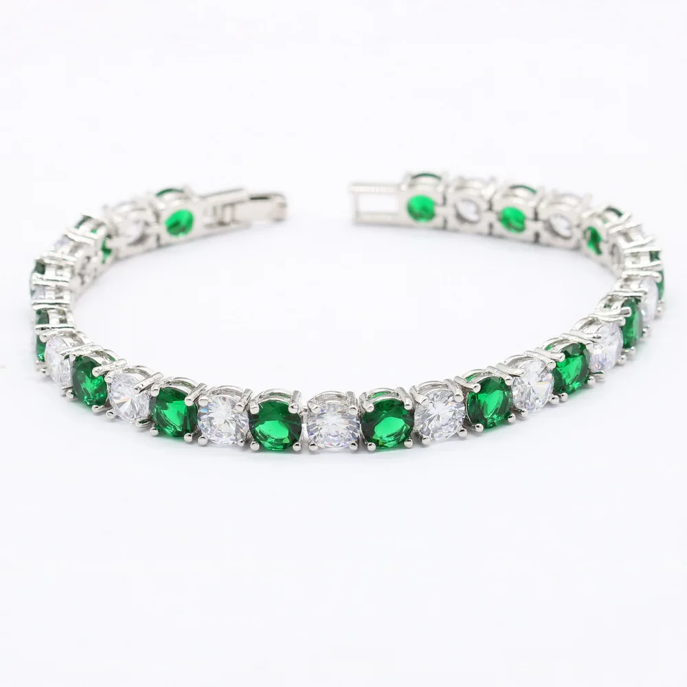 New Fashion Silver Color Bracelet For Women Superior Green Emerald  Adjustable Link Chain Bracelet Length 19cm