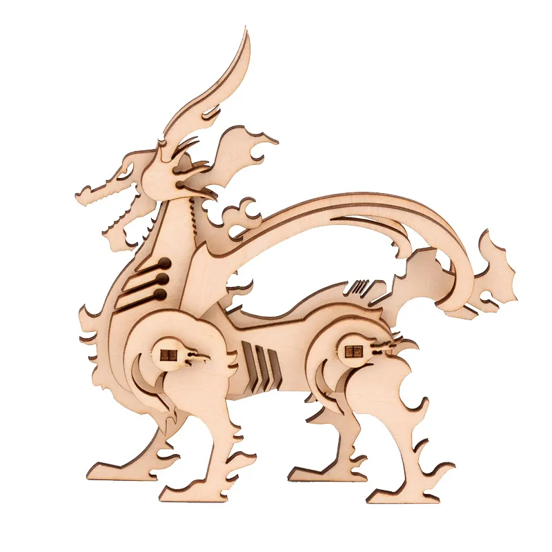 DIY Laser Cutting 3D Wooden Puzzle Animals Deer Tiger Fox Dragon Toys Assembly Kits Desk Decoration for Children Kids