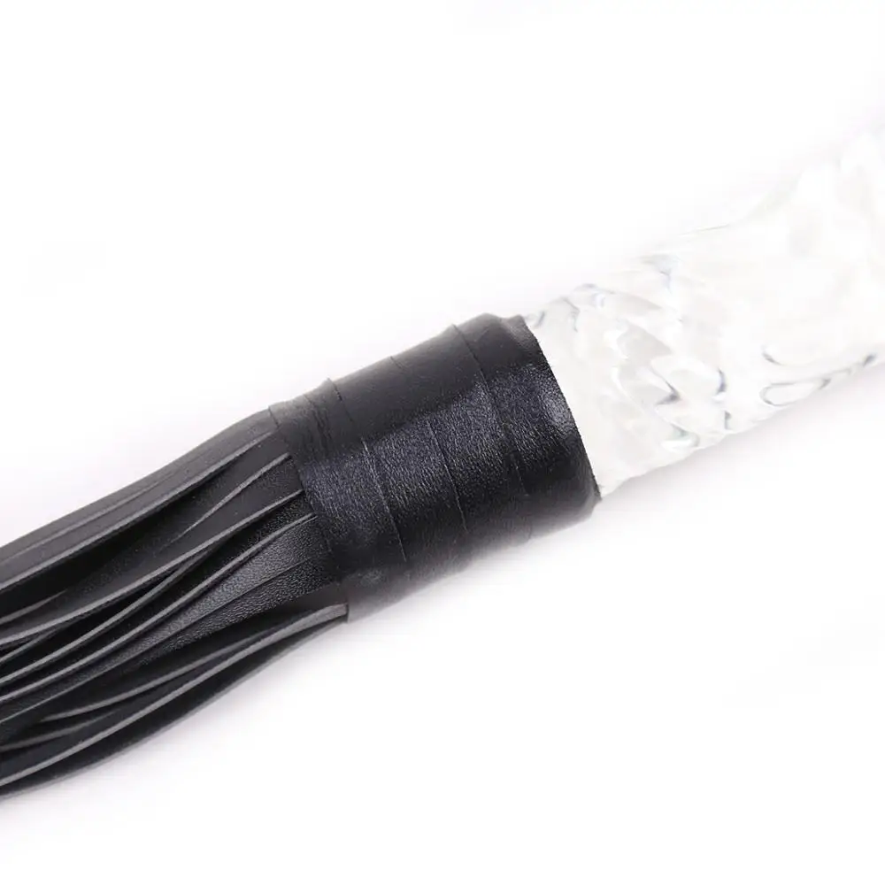 Purple Leather Pimp Whip Glass Handle Anal Plug Racing Riding Flogger Queen Bdsm Bondage Sex Toys Sex Toys for Couples