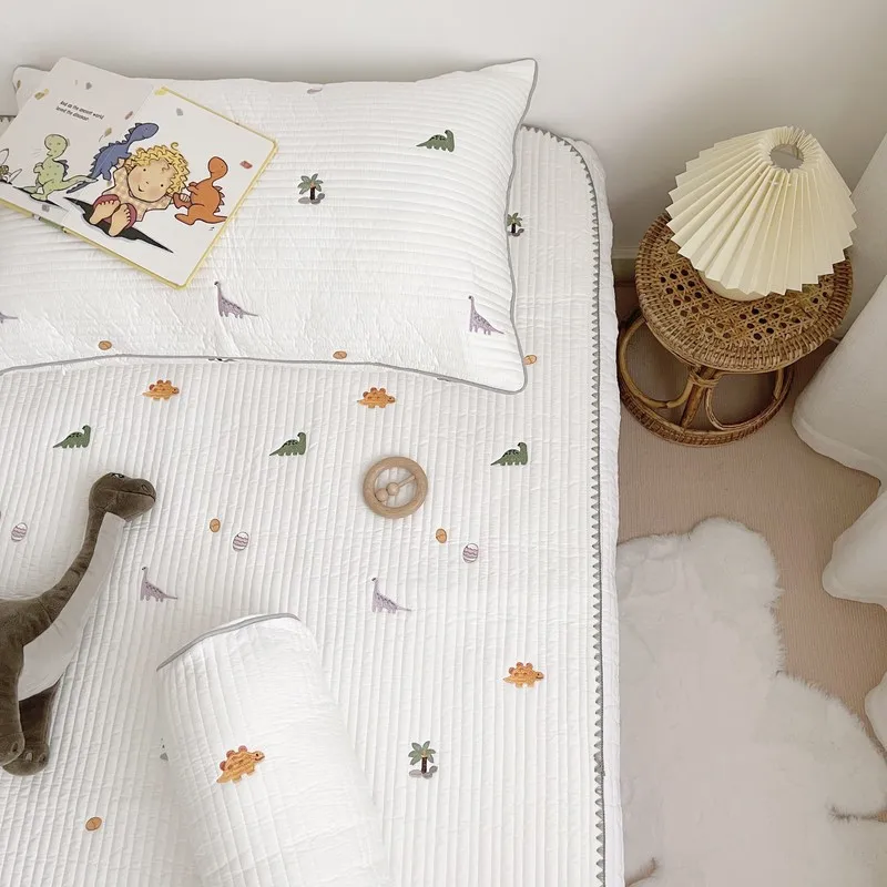 Drap de lit en coton matelassé coréen pour bébé garçon, broderie de dinosaure, berceau, lit de bébé, draps CPull, linge de lit en coton