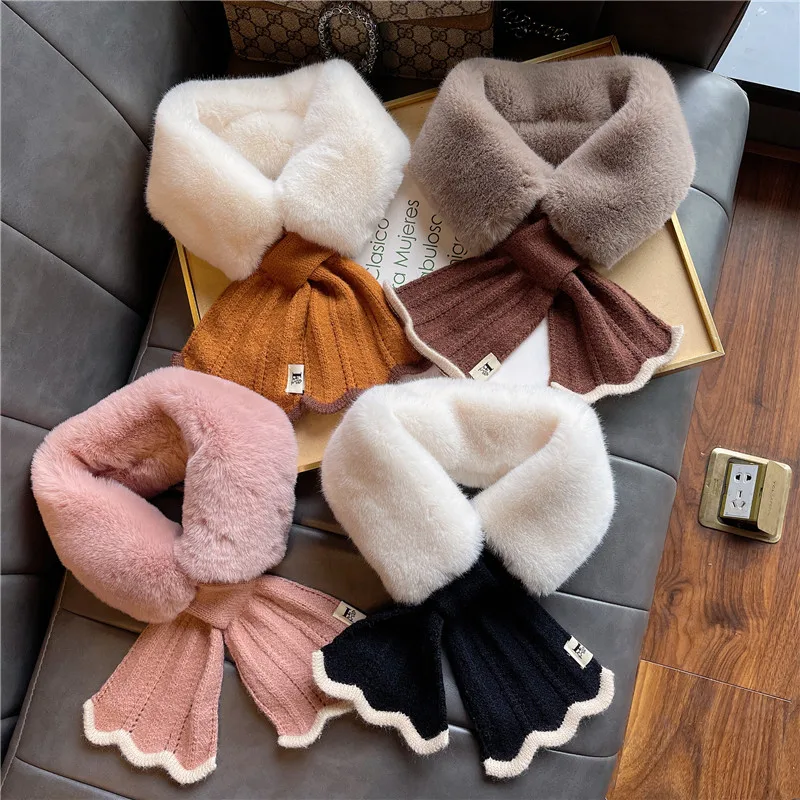 

Autumn Winter All-match Faux Rabit Fur Detachable Collar Women Warm Knitted Faux Fake Fur Collar Neckline False Collar Bib