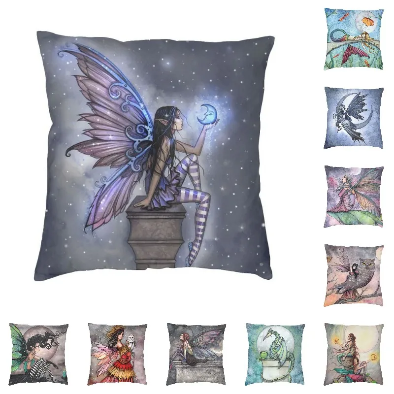 Little Blue Moon Fairy Fantasy Art By Molly Harrison Throw Pillow Case for Sofa Luxury Cushion Cover Car Pillowcase