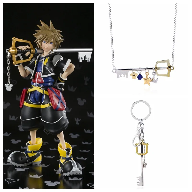 

Game Anime Kingdom Hearts Sora Arms Key Cosplay Keychain Necklace Accessories Pendant Boy Girl Gift Gold Accessory