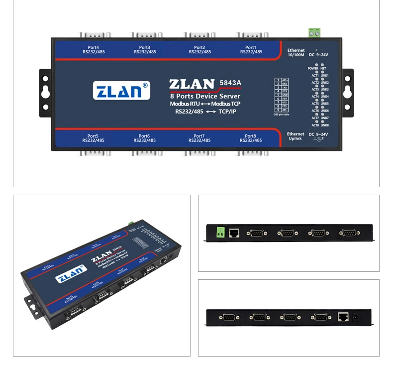 ZLAN5843A 8 port RS232 RS485 to Ethernet converter multiple serial device server switch Modbus Gateway replace ZLAN5800/5840