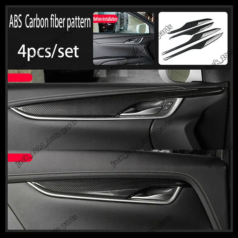 Carbon Fiber Door Handle Armrest Stripe Cover Trim 4pcs For Cadillac XTS 2015-2018