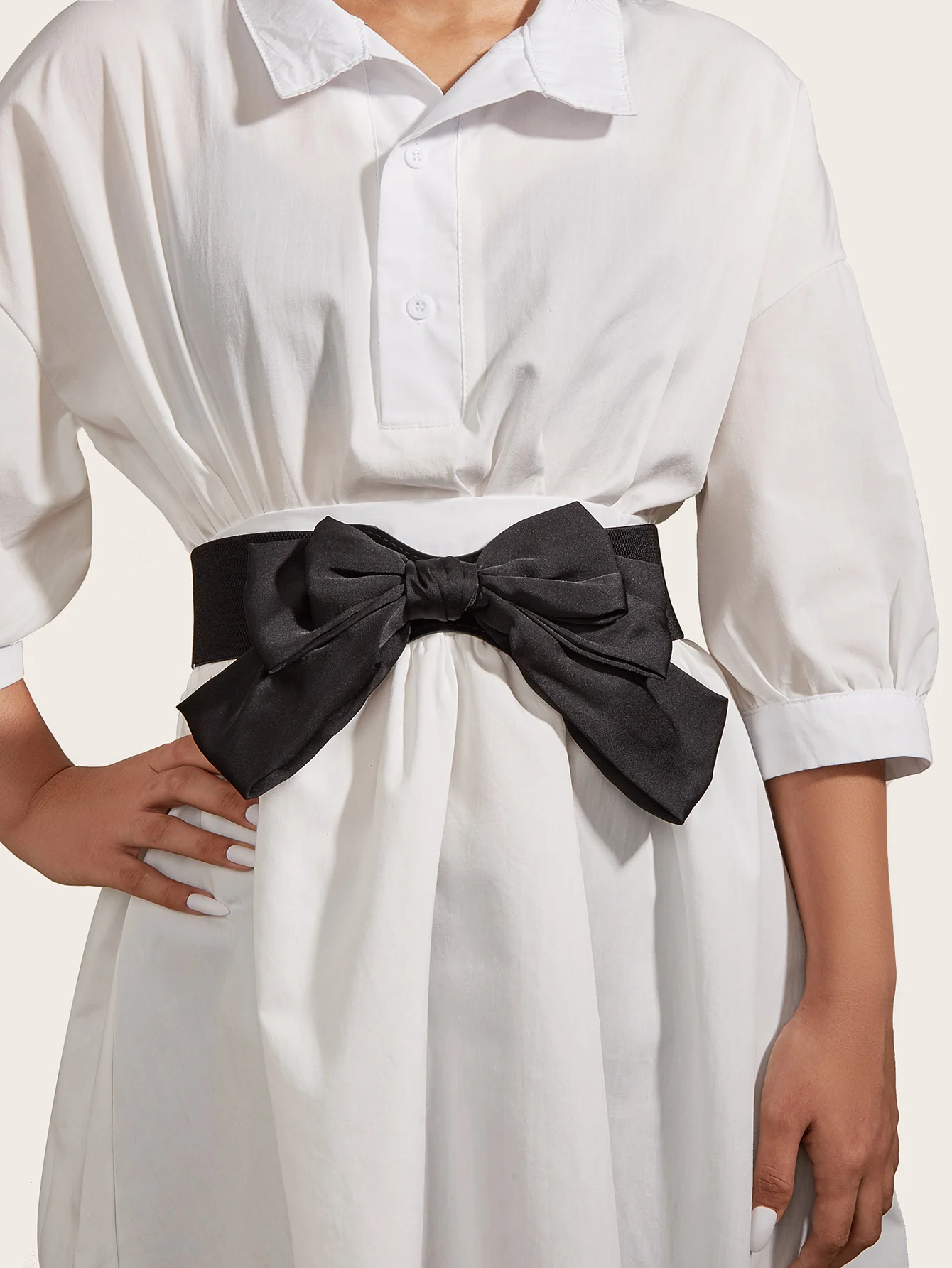 

Brand Best-Selling Women's Simple And Hundred Collocation With Skirt Jeans Decoration Elastic Bow Tie Black Wide Waist Belt