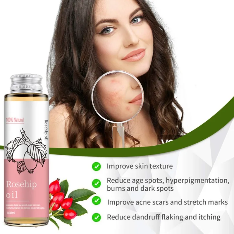 100ml Rosehip Oil Body Massage Serum Essence Pure Natural Moisturizing Dry Skin Hair Anti-Aging Facail Vitamin E Beauty Health