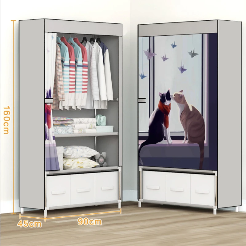 Bedroom Multipurpose Fold Portable Oxford Cloth Home Furniture Wardrobe Cats Storage Metal Shelf Organizer Cabinet Dustproof