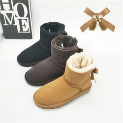 Fashion 2024 Ankle Boots Brand Women Snow Boots Genuine Cowhide Leather Waterproof Winter Boots Warm Thick Plush
