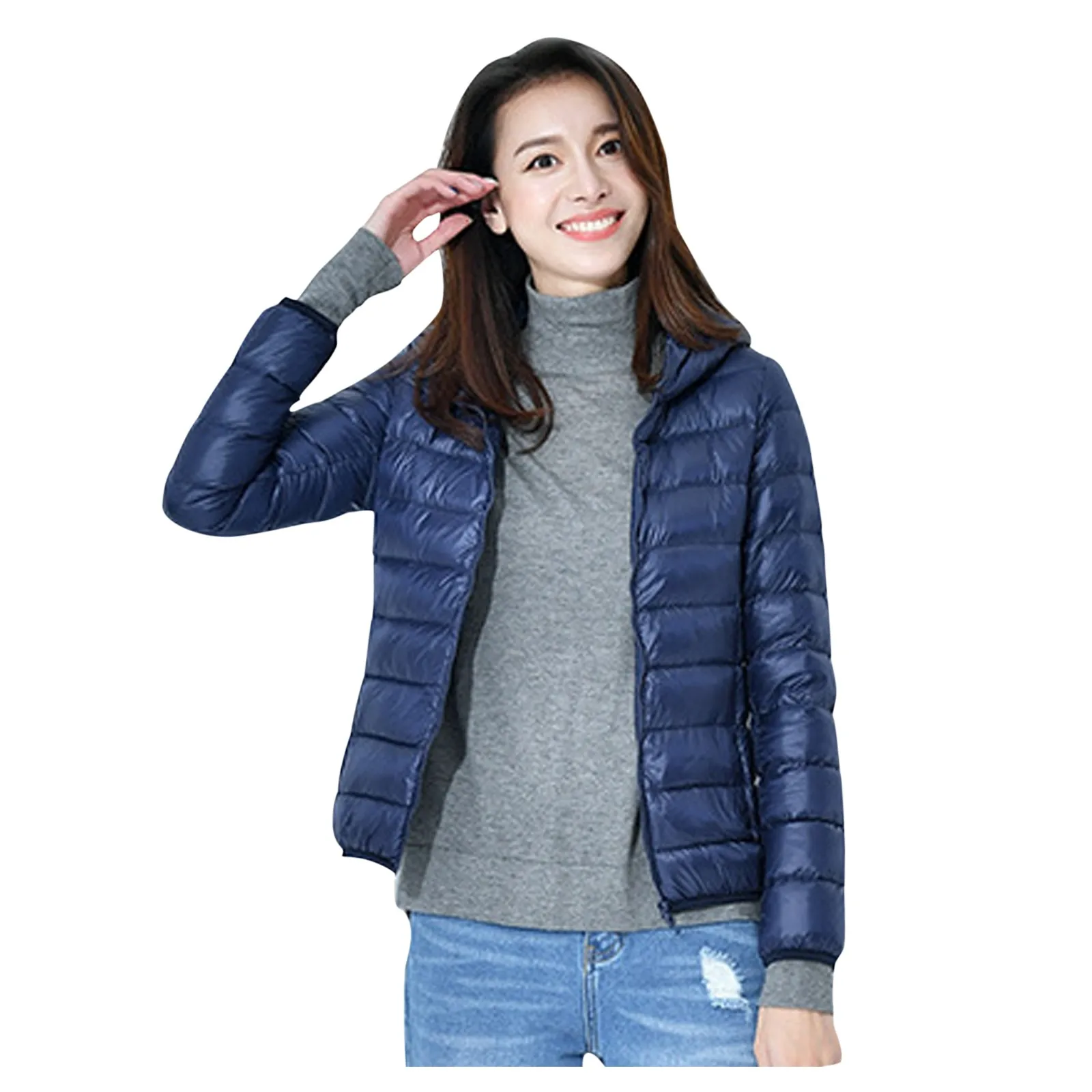 Chaqueta de fino algodón Down con capucha para mujer, prendas de vestir portátiles ultraligeras de plumón de pato rojo, cálido para otoño e invierno