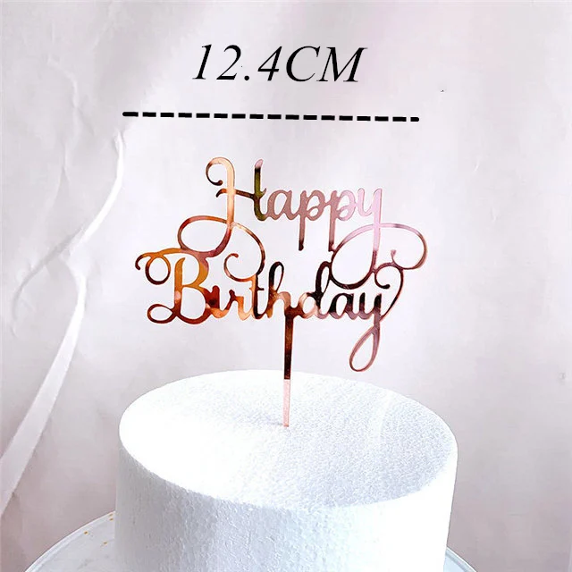 Neuer Happy Birthday Kuchenaufsatz mit Blumenmotiv, Goldener Acryl-Dessert-Dekor für Babyparty-Geschenke – Detail 21