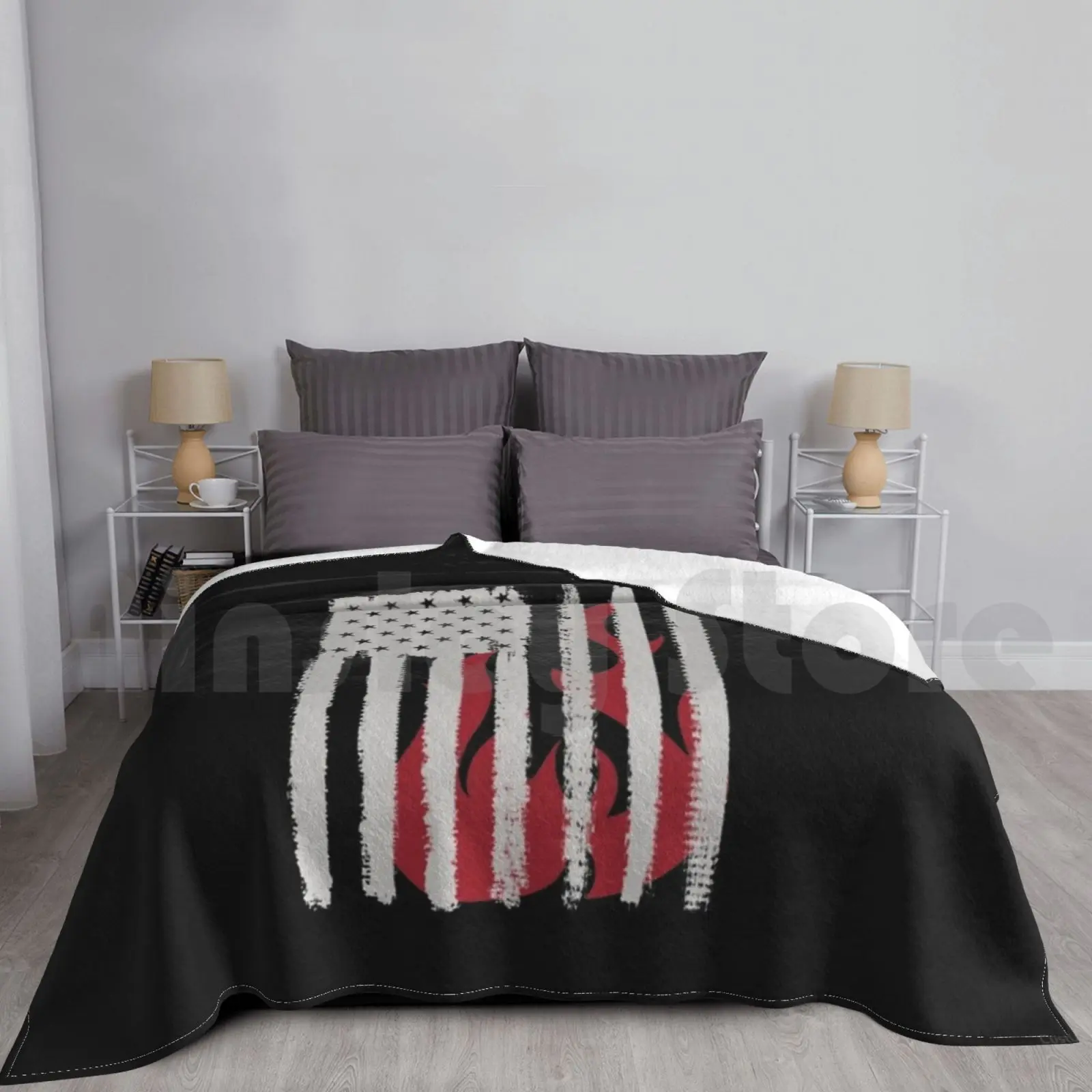 Firefighter American Flag Thin Red Line Fireman Apparel Blanket For Sofa Bed Travel Fire Fireman Firefighter Usa