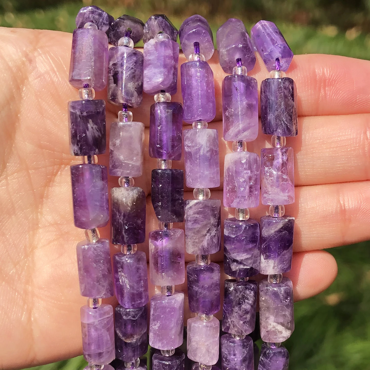 Natural Faceted Purple Quartz Crystal Gem Stone Beads Cylinder Loose Spacer Beads For Jewelry DIY Making Bracelet Accessories