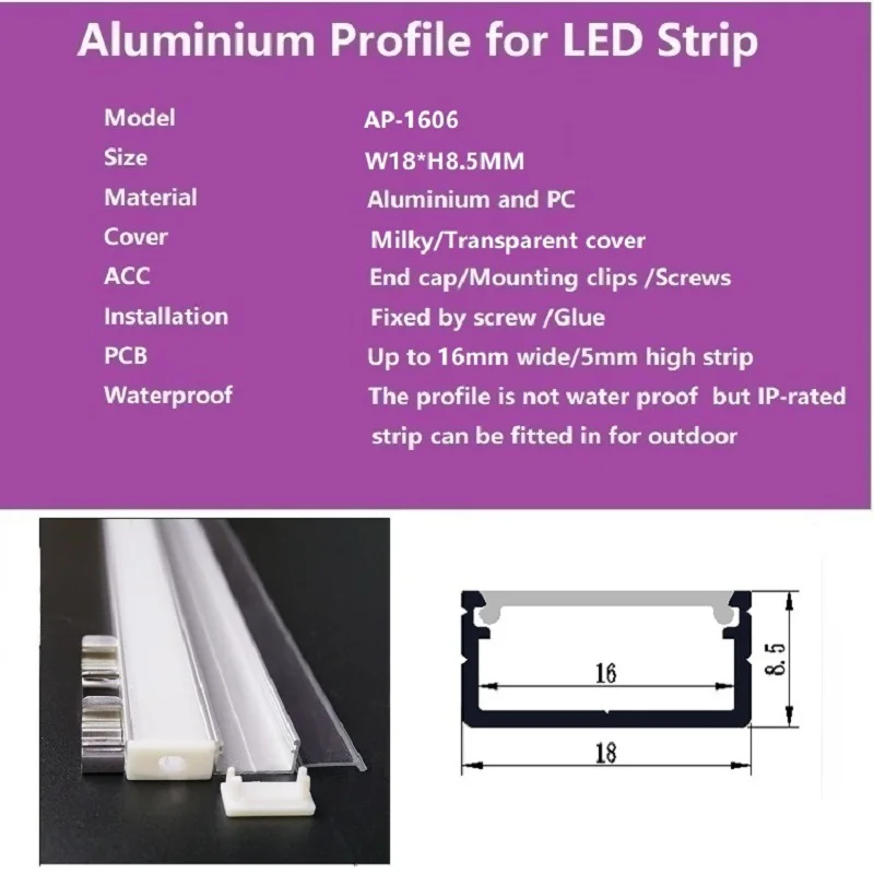 Imagem -05 - Polegadas u tipo 8.5 mm Perfil de Alumínio Conduzido Magro Alto 16 mm Dupla Fileira Larga Pcb Canal Difusor Barra Luz Habitação 530 Peças 1m 40