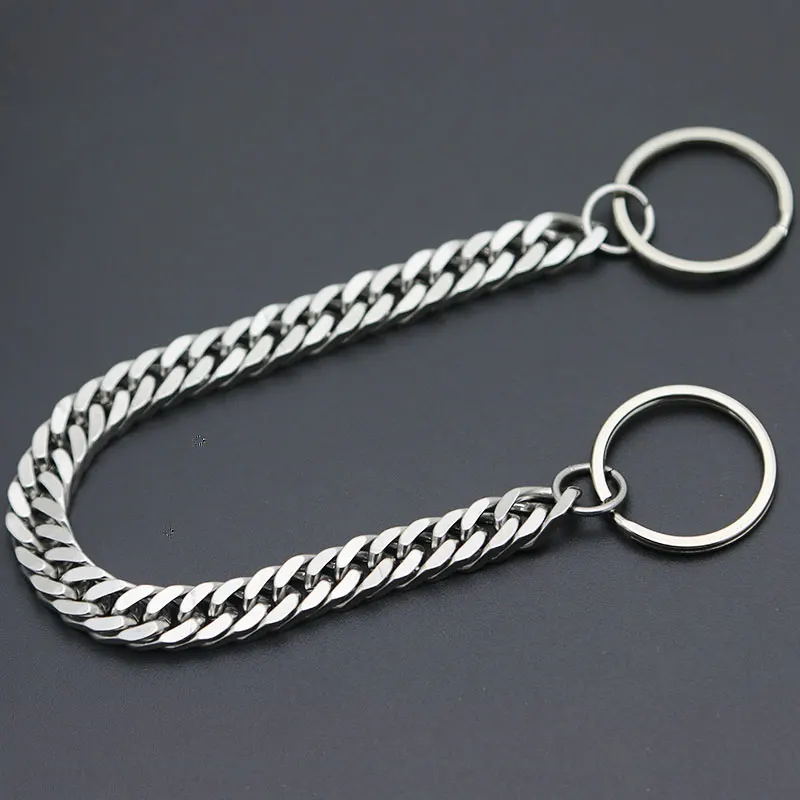 Long Metal Wallet Chain Leash Pant Jean Keychain Ring Clip Men\'s Hip Hop Flat Stainless Steel Necklace Jewelry