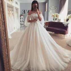 Fairy Boho Wedding Dresses Puff Sleeve Princess Vintage Bride Dress Lace Wedding Gowns Corset Back Customized Robe de Mariee