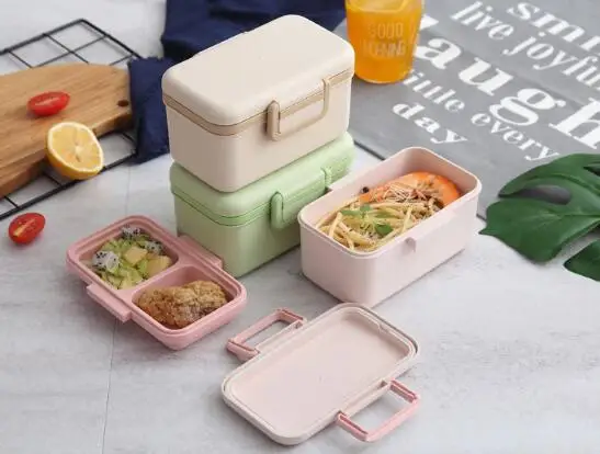 Environmental protection bamboo fiber children's lunch box sealing tableware cartoon household anti-drop lunch box