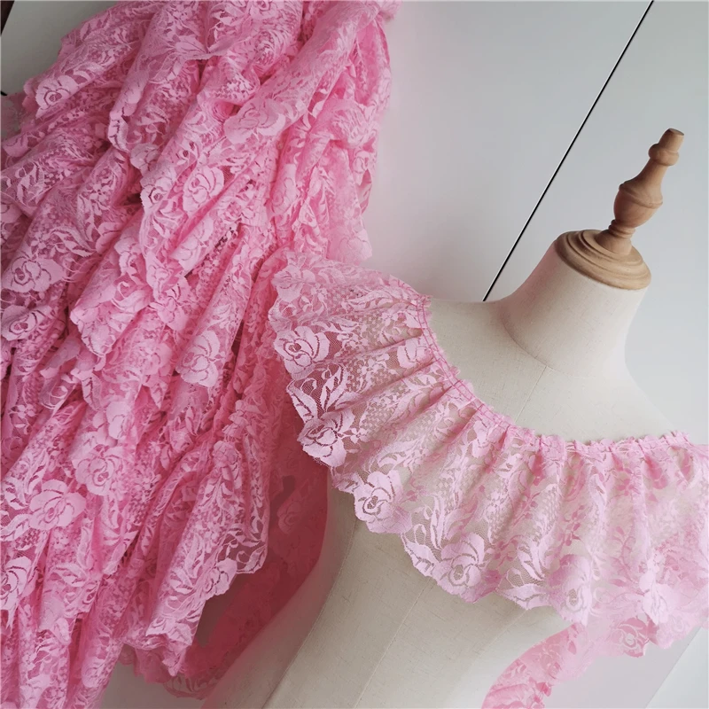 2 Meters/lot 15 Cm Wide Pink Black Red Folds Embroidered Lace Skirt Clothes Home Decoration Lace Accessories SC573