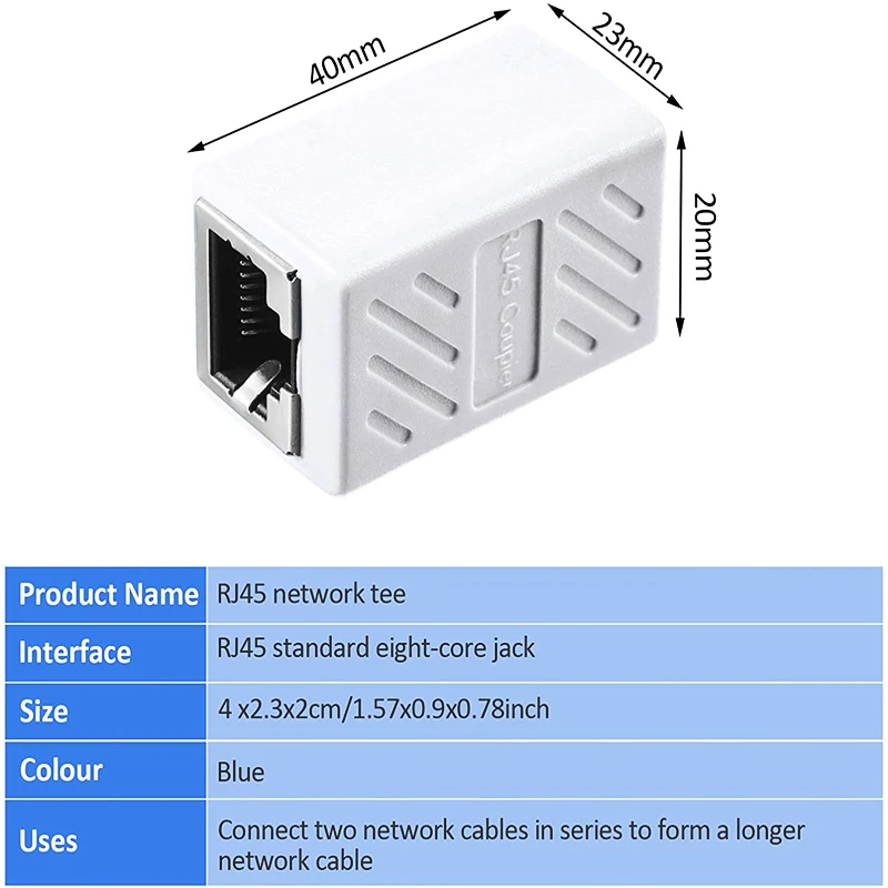 HTOC-conector de red RJ45, acoplador para Cable extensor de red Cat5, Cat5e, Cat6e, hembra a hembra (10 paquetes en blanco)