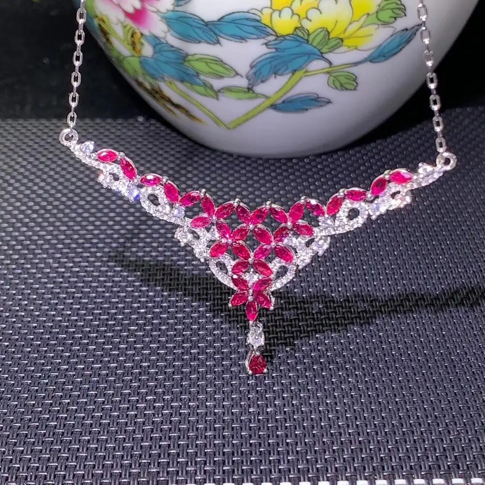 Natural ruby necklace, classic style, 925 Sterling silver, classic fashion, luxury jewelry