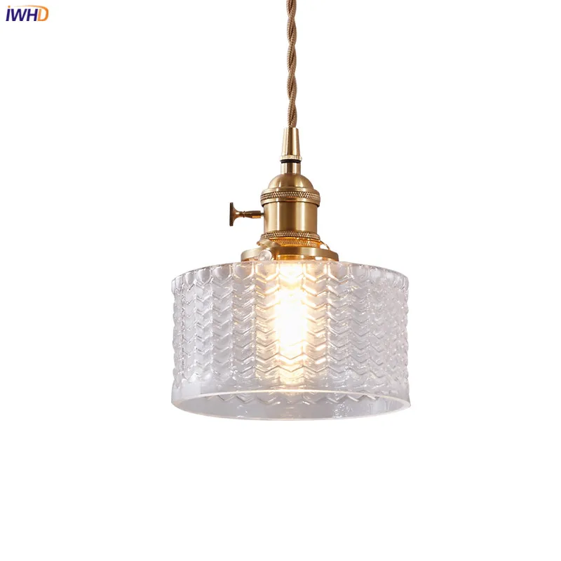 

IWHD Nordic Clear Glass LED Pendant Lights Fixtures Copper Switch Green Bar Coffe Restaurant Luminaria Hanging Lamp Lighting