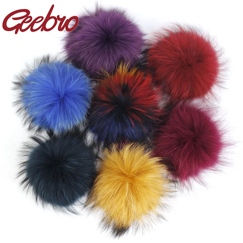 Geebro DIY 15cm Colorful Raccoon Fur pompoms Elegant Fur balls for knitted hat cap winter Beanies&Skullies Women reaFur pom poms