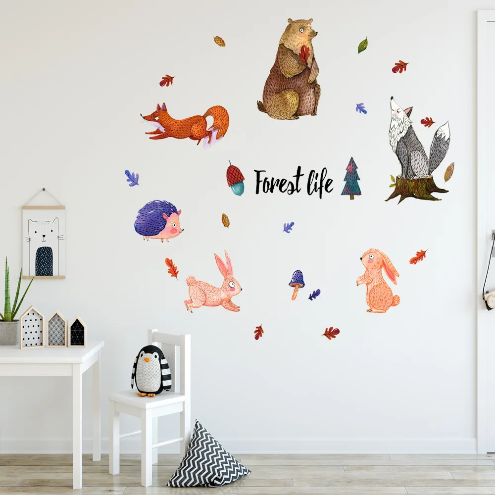 

Cartoon animal forest Wall stickers for kids room living room wall decal baby nursery murals home decorations bear rabbit