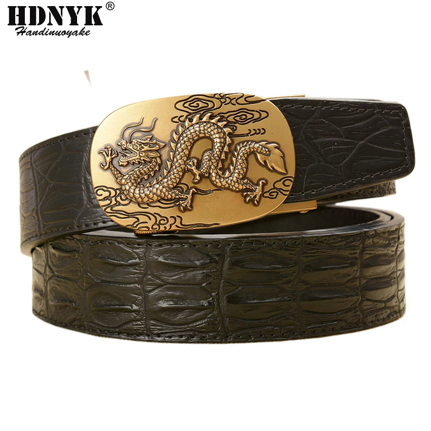 

Fashion Brand Leather Belt Business Trouser Strap Pant Ceinture Homme Cowskin Automatic Buckle Cowhide Men Belts with Fly Dragon