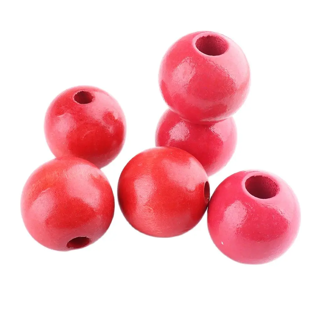 24mm Big hole Wood bead Smooth Surface Unfinished Red Round Charms For DIY Jewelry Making Bracelet Handmade Craft Adornment