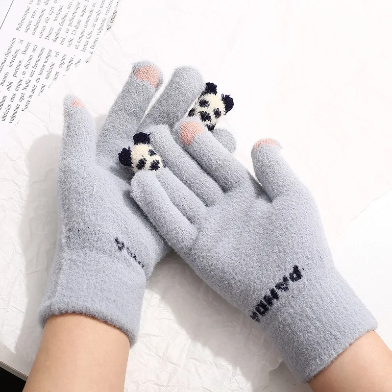 Wecute-guantes de invierno para niños, protección contra el frío, Aldult Kawai, guantes de peluche elásticos de punto con pantalla táctil, gruesos,