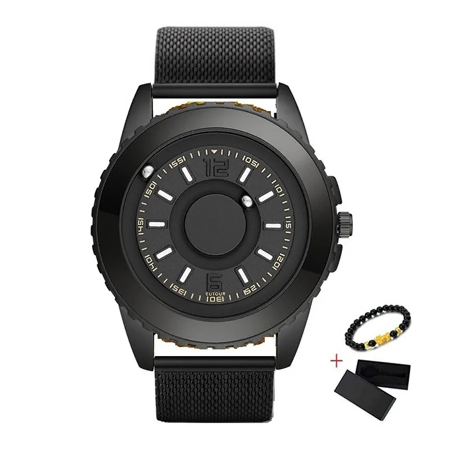 EUTOUR Black Clock Magnetic Ball Pointer Quartz Watch Men Waterproof Wrist Watch Nylon Strap Mens Watches Top Brand Luxury 2019