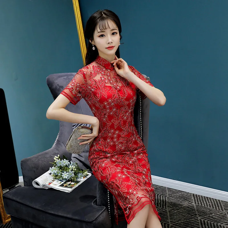 Zomer 2020 Nieuwe Kant Cheongsam Jurk Banket Jurk Bruid Make Cheongsam Retro En Verbeterde Klassieke Moderne Qipao 롱원피스