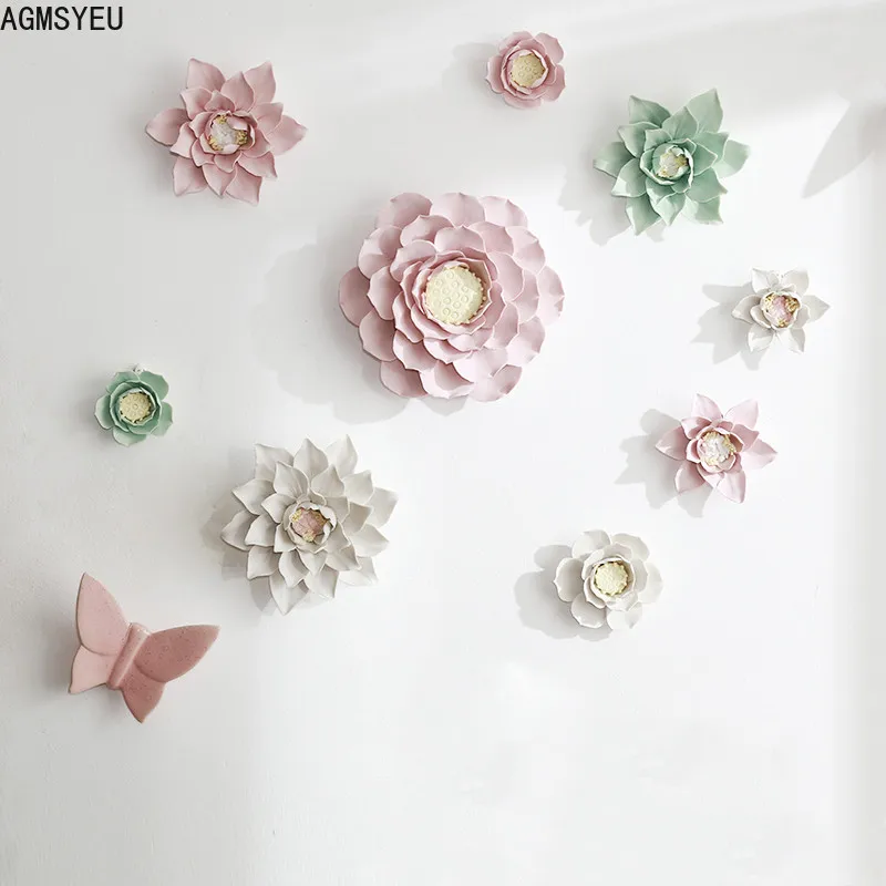 Creative Ceramic Flowers, Magnolia, Lotus, And Other World Famous Flowers, Wall Three-dimensional Decorations, Beautiful Flowers