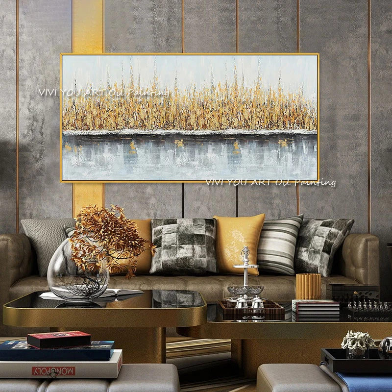 

Gold Grey Abstract Oil Painting Posters Original Handmade Painting Wall Art Canvas Pictures for Living Room Home Decoration Gift