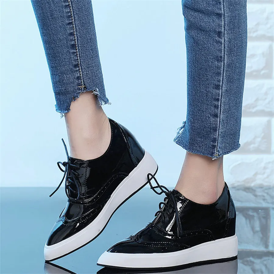 

Chic Shoes Women Lace Up Genuine Leather Pumps Shoes Platform Wedges Loafers Female Pointed Toe Fashion Sneakers Casual Shoe