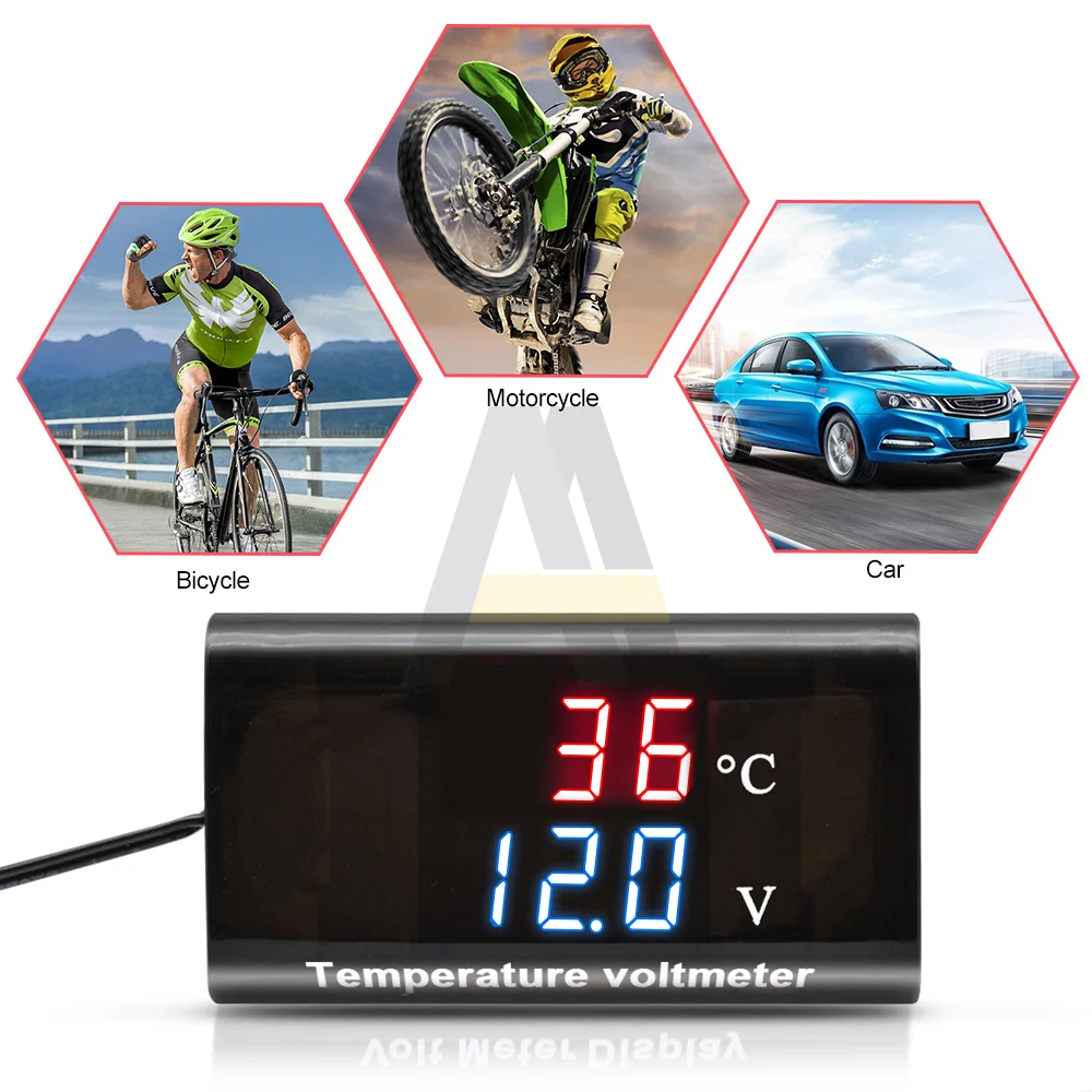 Digitale Temperatuur Voltmeter Dc 12V 0.56Inch Led Display Voltage Meter Tester Waterdichte Panel Voor Auto Boot Motorfiets