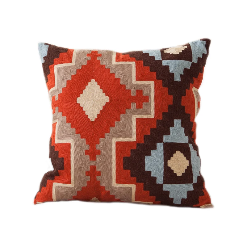 

100% Cotton Kilim Pattern Embroidered Square Pillow Cover Sofa Cushion Case Car Chair Cushion Cover 45x45cm Without Stuffing